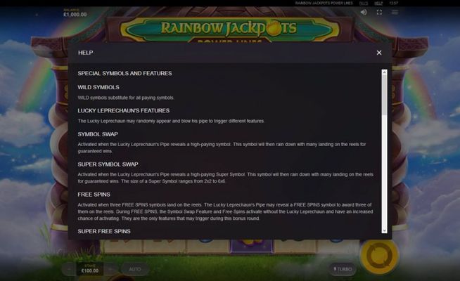 Rainbow Jackpots Power Lines :: General Game Rules