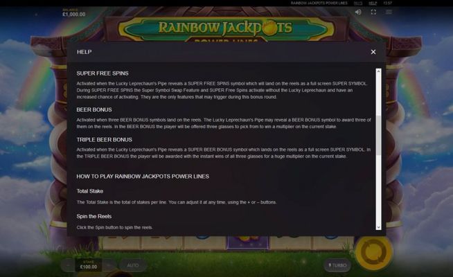 Rainbow Jackpots Power Lines :: Feature Rules
