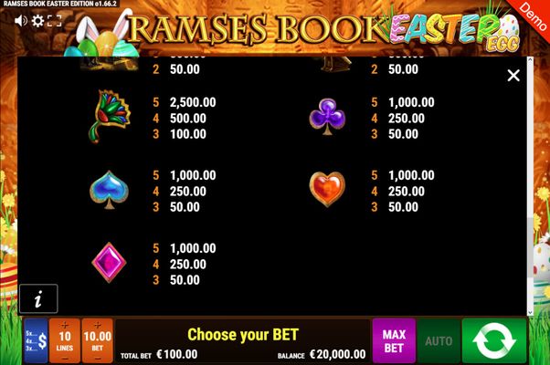 Ramses Book Easter Egg :: Paytable - Low Value Symbols