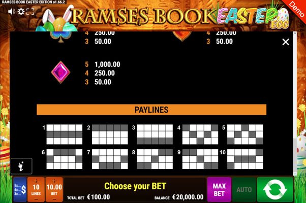 Ramses Book Easter Egg :: Paylines 1-10