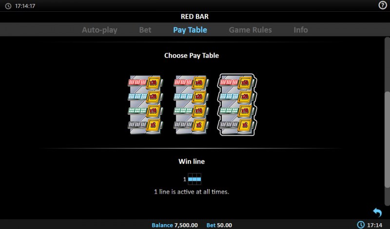 Red BAR :: Choose Pay Table