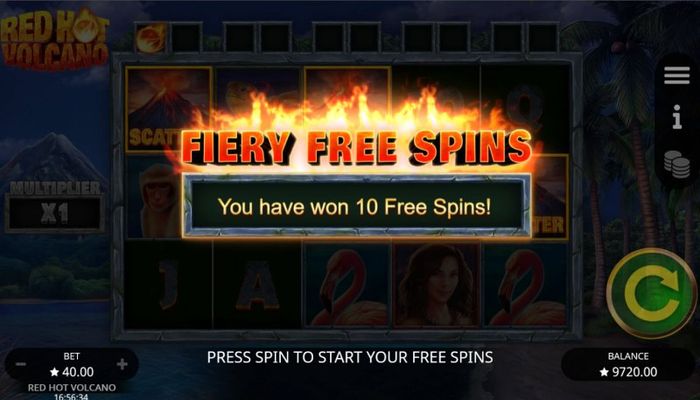 Red Hot Volcano :: Scatter symbols triggers the free spins bonus feature