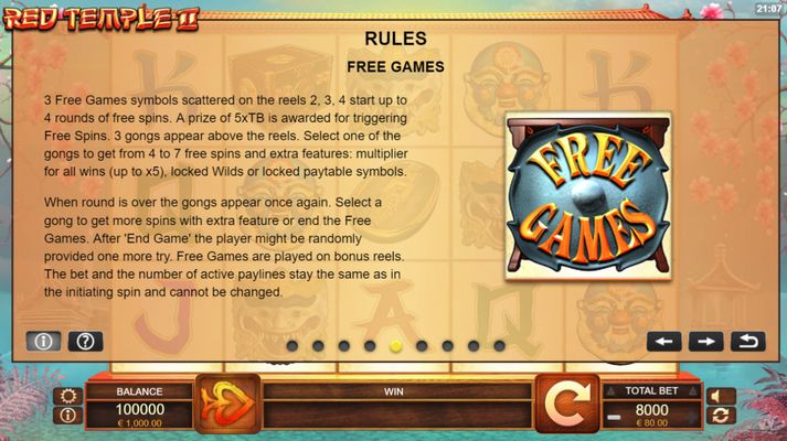 Red Temple II :: Free Spins Rules