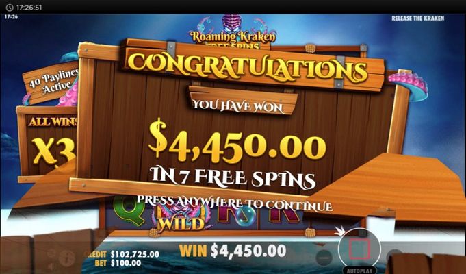 Total free spins payout