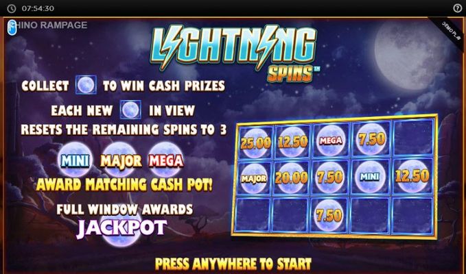 Lightning Spins bonus game triggered