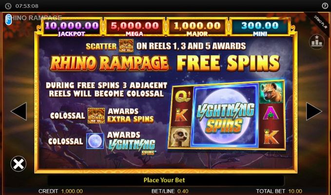 Rhino Rampage Lightning Spins :: Free Spins Rules