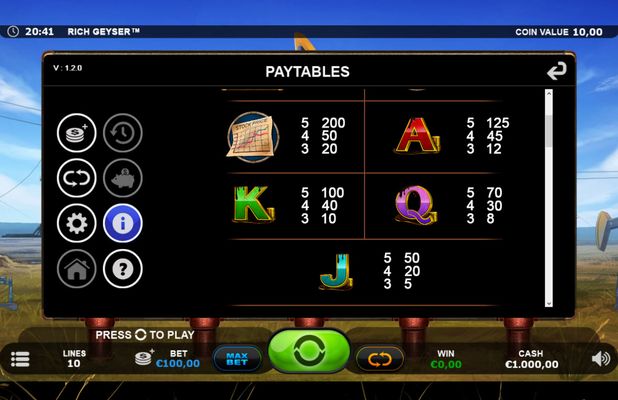 Rich Geyser :: Paytable - Low Value Symbols