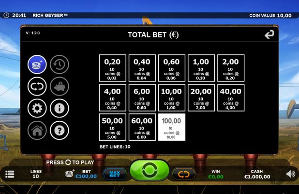 Rich Geyser :: Available Betting Options