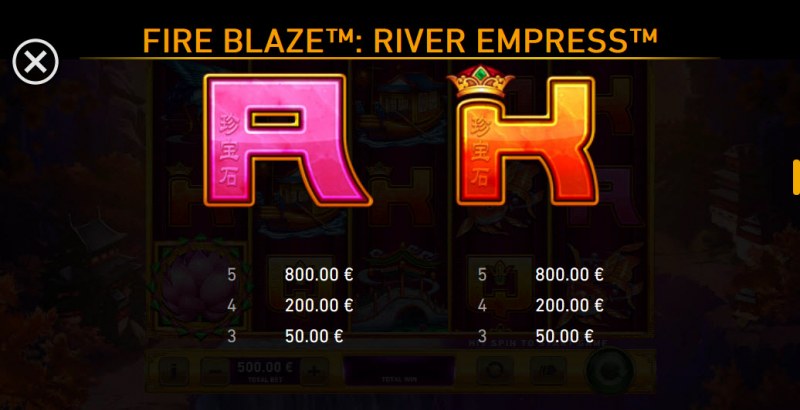 River Empress Fire Blaze :: Paytable - Low Value Symbols