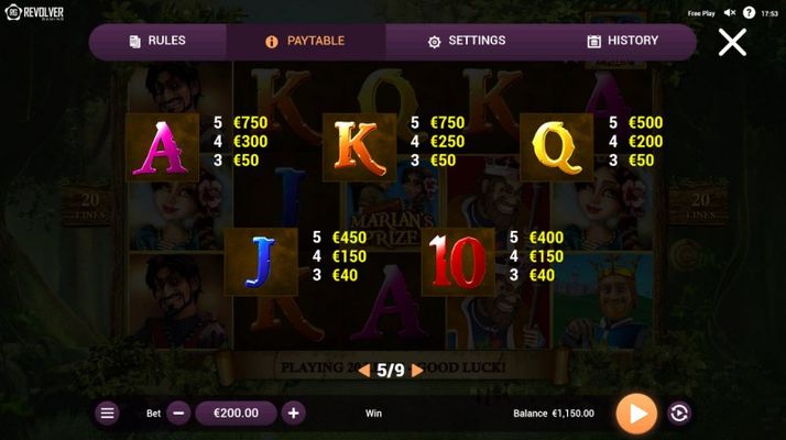 Robin Hood and his Merry Wins :: Paytable - Low Value Symbols