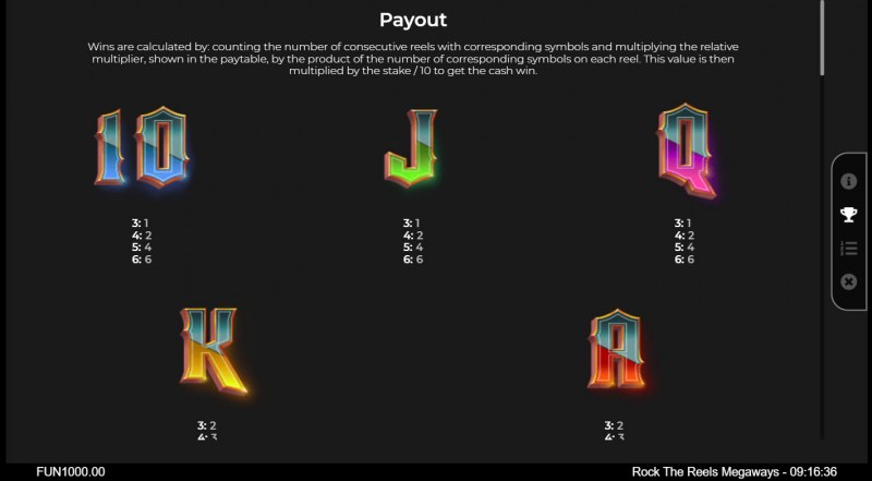 Rock the Reels Megaways :: Paytable - Low Value Symbols