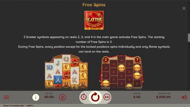 Rome The Golden Age :: Free Spin Feature Rules