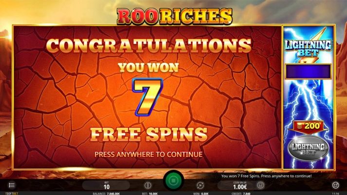 Roo Riches :: 7 Free Spins Awarded