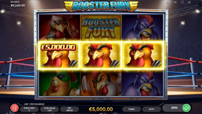 Rooster Fury :: A three of a kind win