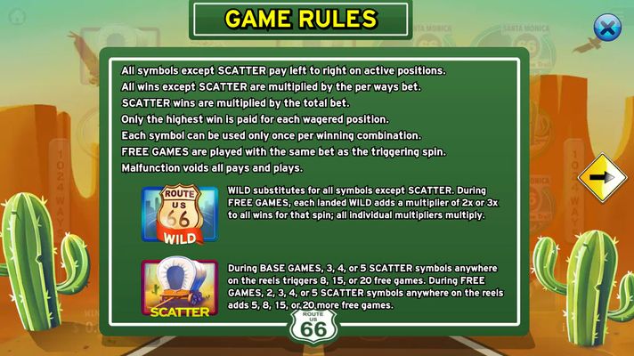Route 66 :: Wild and Scatter Rules