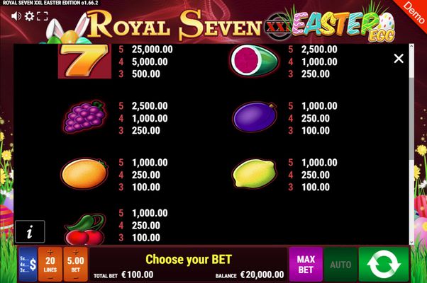 Royal Seven XXL Easter Egg :: Paytable
