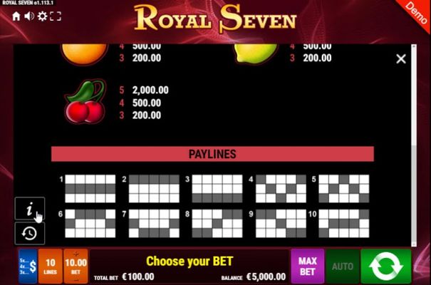 Royal Seven :: Paylines 1-10