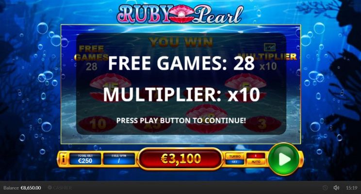 28 free spins awarded