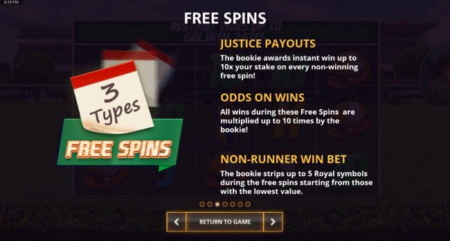 Free Spins - Justice Payouts, Odds On Wins and Non-Runner Win Bet