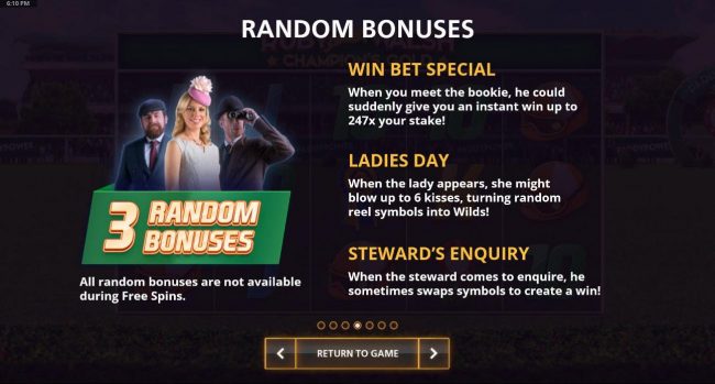 Random Bonuses - Win Bet Special, Ladies Day and Stewards Enquiry