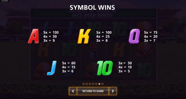 Low value game symbols paytable.