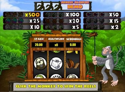 Maonkey Bonus game board - click monkey to spin reels.