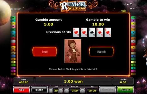gamble feature game board - choose red and black for a chance to increase your winnings