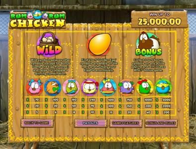 slot game symbols paytable with wild and bonus rules