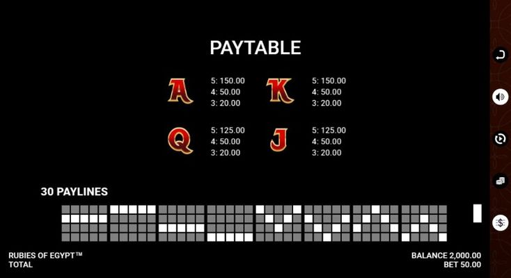 Low Value Symbols Paytable