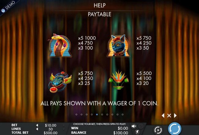 High value slot game symbols paytable.