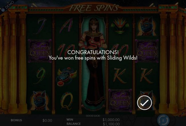 8 free spins awarded with sliding wilds.