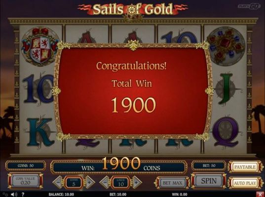 The Free Spins feature pasy out a total of 1,900 coins.