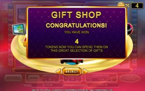 you have 4 tokens to spend in the gift shop
