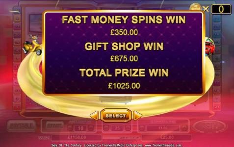 bonus feature pays out a 1025 coin big win