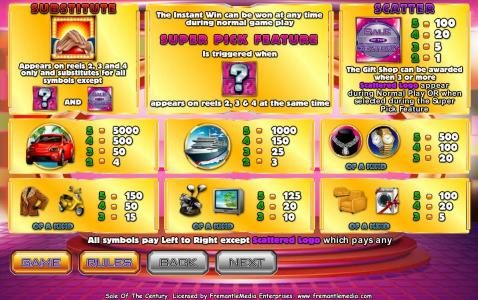 Slot game symbols paytable