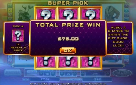 Super Pick Feature awards a $75 payout