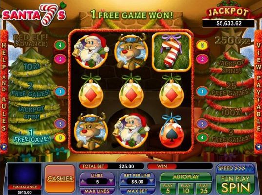 Santa Magic Feature - Tree to the left of the reels will determine your prize award by what the last prize remaining is lit.