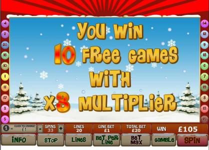 10 free games with x3 multiplier are awarded