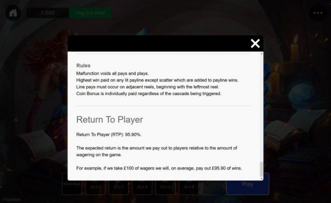 General Game Rules - The theoretical average return to player (RTP) is 95.90%.
