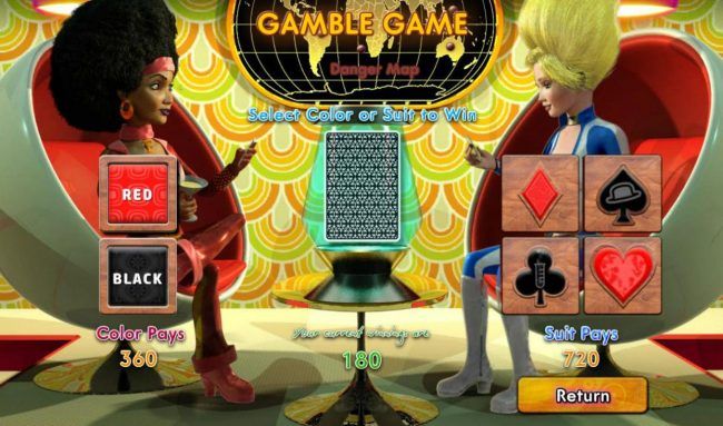 Gamble Feature - To gamble any win press Gamble then select Red or Black or Suit