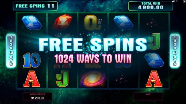 Free Spins have been triggered once the Stardust meter is filled. All free spins are played as 1024 ways to win.