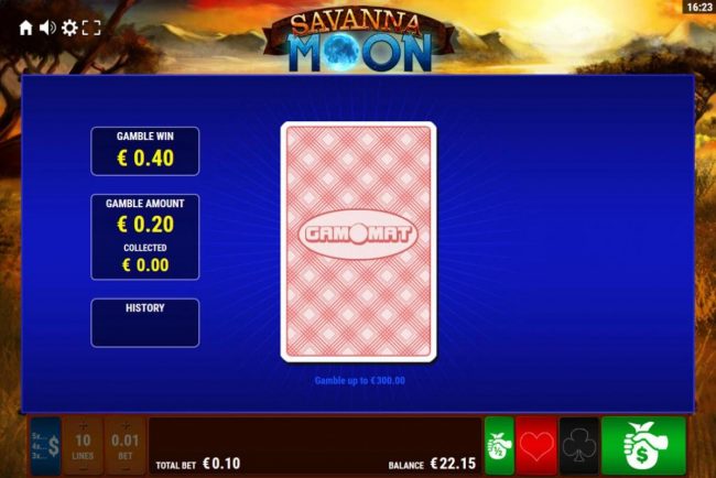 Gamble Feature - To gamble any win press Gamble then select Red or Black.