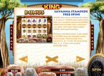 Savanna Stampede Free Spins Bonus Feature Rules - continued