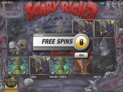 6 free spins awarded