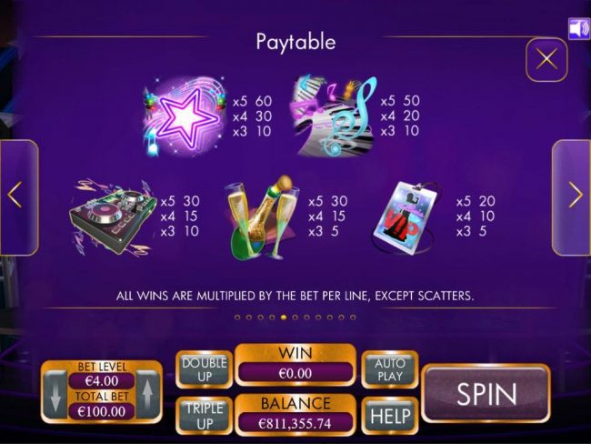 Low value game symbols paytable.