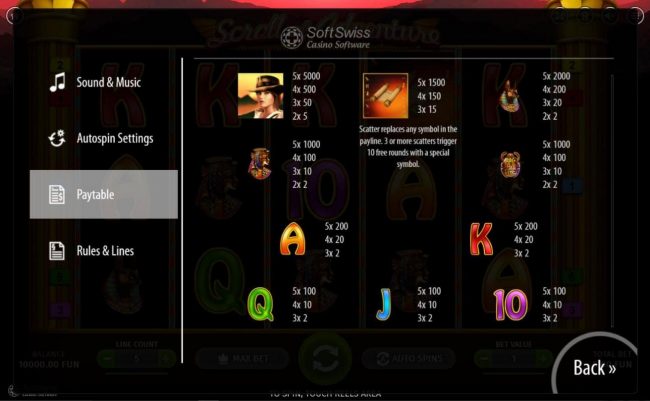 Slot game symbols paytable.