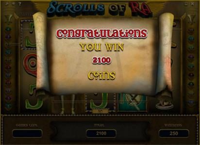 free spins feature triggers a 2100 coin big win