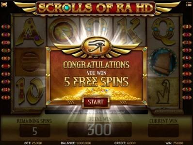 Five free spins awarded.