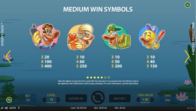 Medium Value Slot Game  Symbols Paytable.