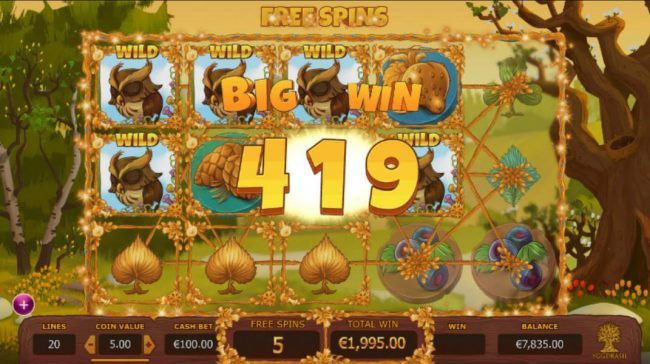 A 419 coin big win triggered during the Free Spins mode.